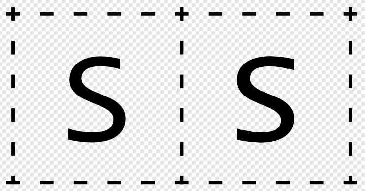 On the left, an S written in Consolas. On the right, the same S rotated and overlaid on top of itself